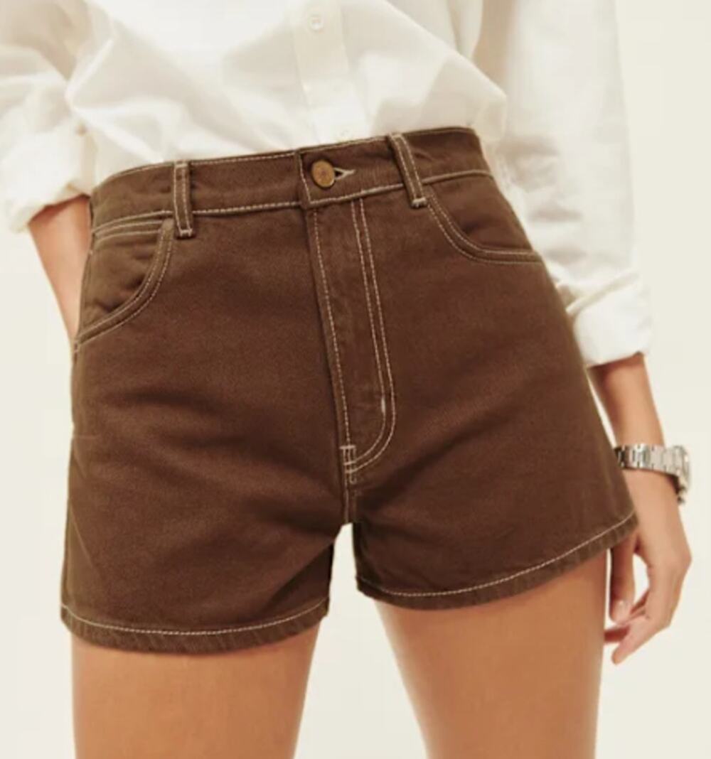 Reformation Cowboy High Rise Jean Shorts 30 Chocolate Brown Western Festival